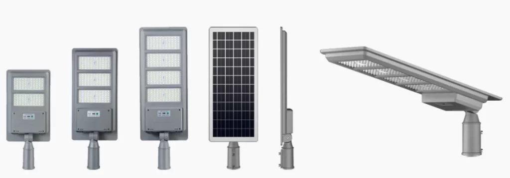 Casyoo Helios Max all-in-one solar street lights, 100W–300W models with front, back and side views.