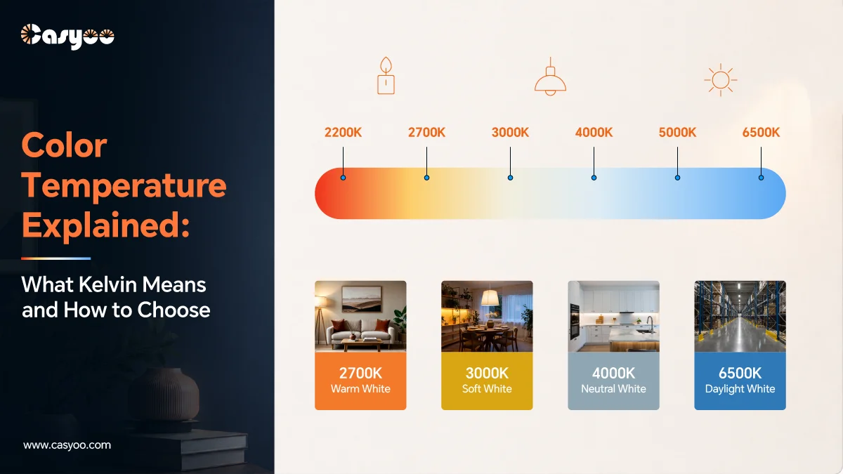 Color temperature explained with Kelvin scale and warm to cool white lighting examples